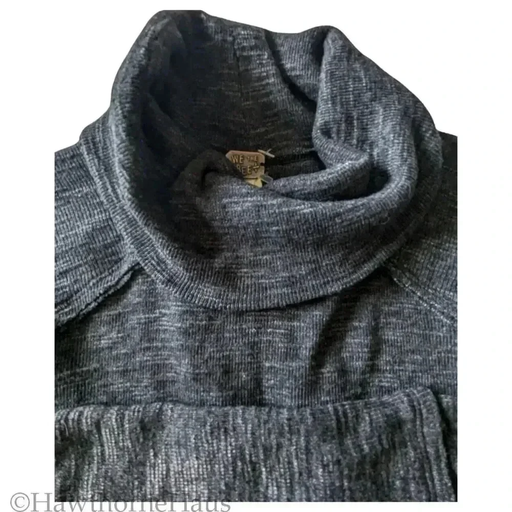 FREE PEOPLE We The Free Oversized Cowl Neck Sweater Tunic Top Size M Marled Grey